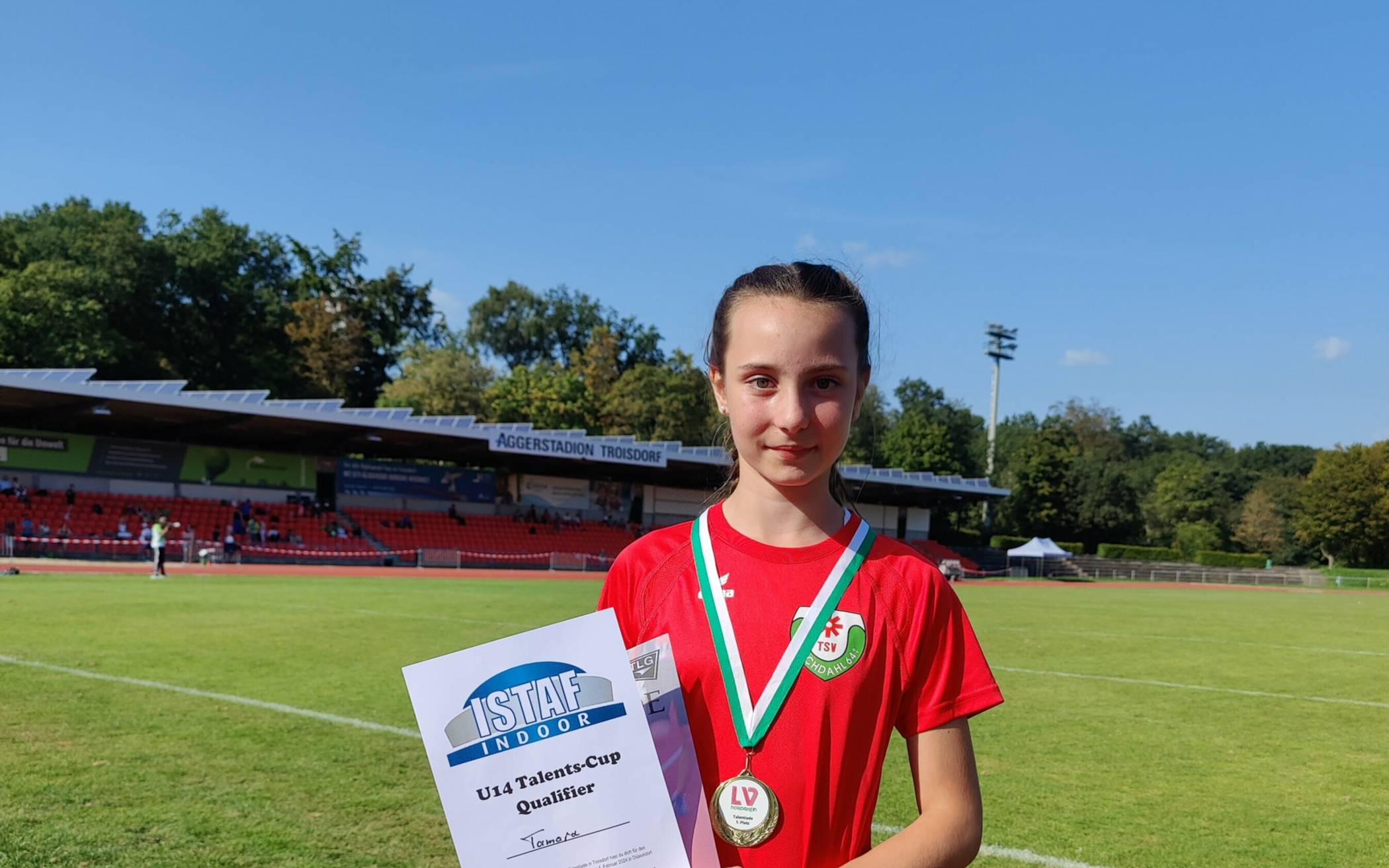  Tamara Menge (weibliche Jugend U12) hat sich am Sonntag, den 10.09.2023 bei der Talentiade des Leichtathletikverbands Nordrhein (LVN) im fliegenden Sprint über 30m gegen 23 Konkurrentinnen in der Altersklasse W11 durchsetzen können.  