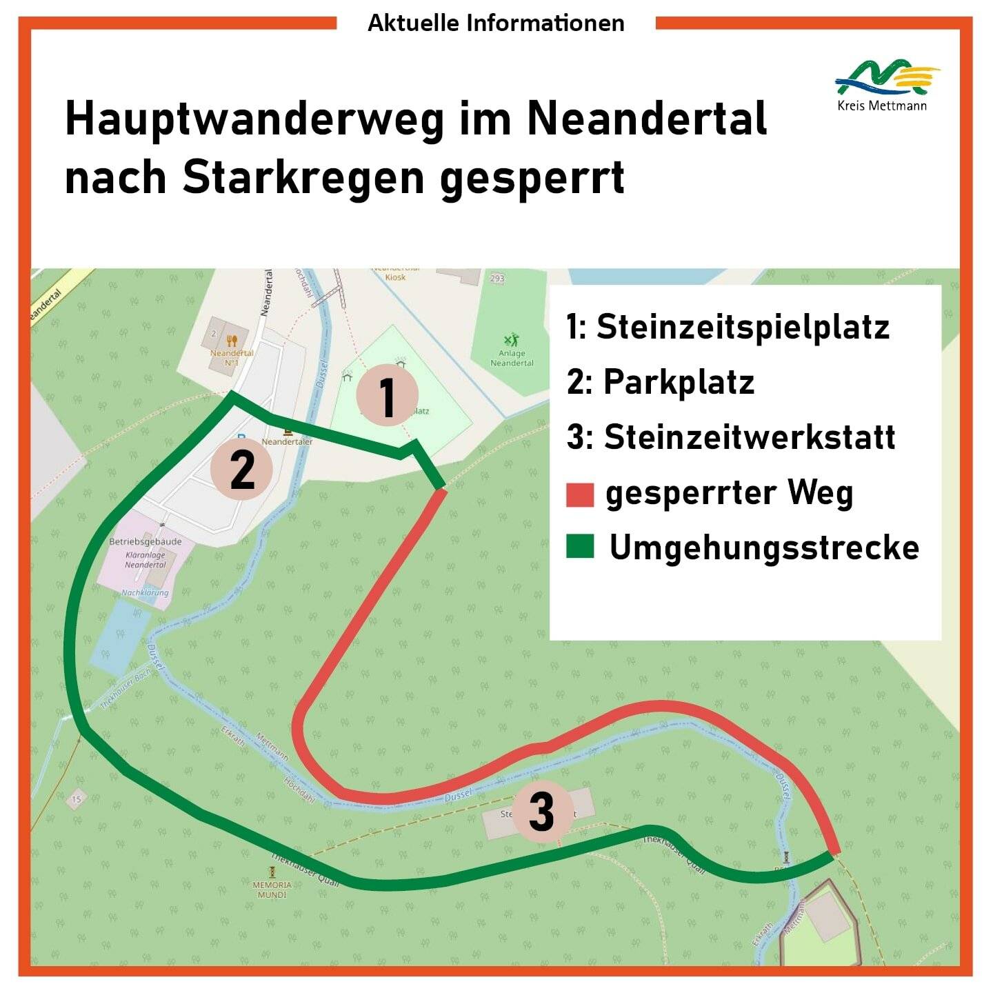 Hauptwanderweg Neandertal gesperrt