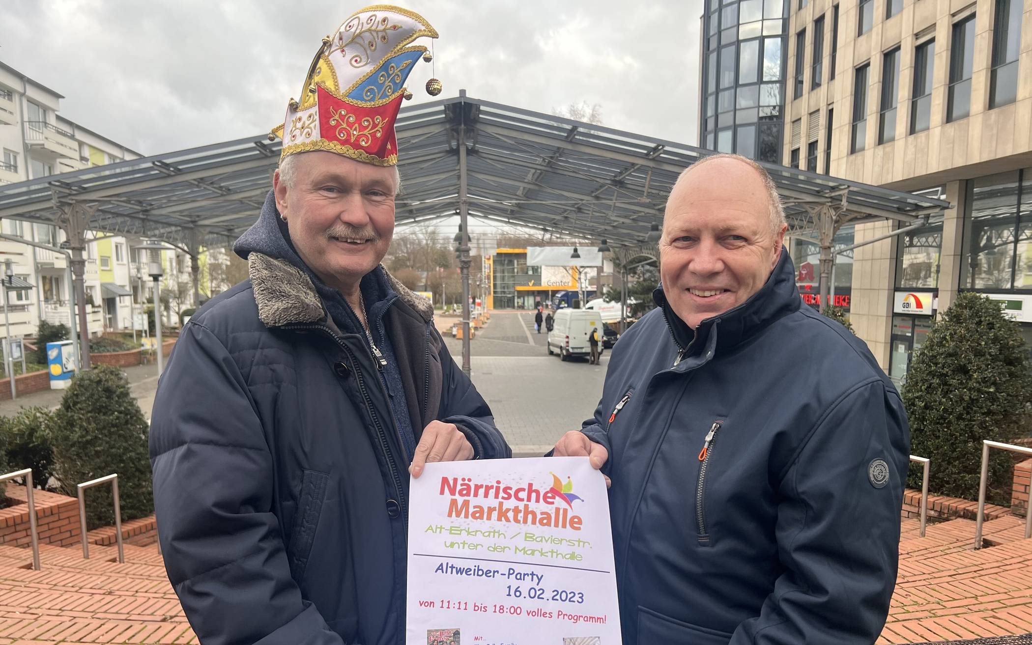 (li.) Udo Wolffram (Präsident der Großen Erkrather Karnevalsgesellschaft) und Wolfgang Cüppers (erster Vorsitzender der IG Erkrath) freuen sich schon riesig auf die Närrischer Markthalle am 16. Februar.