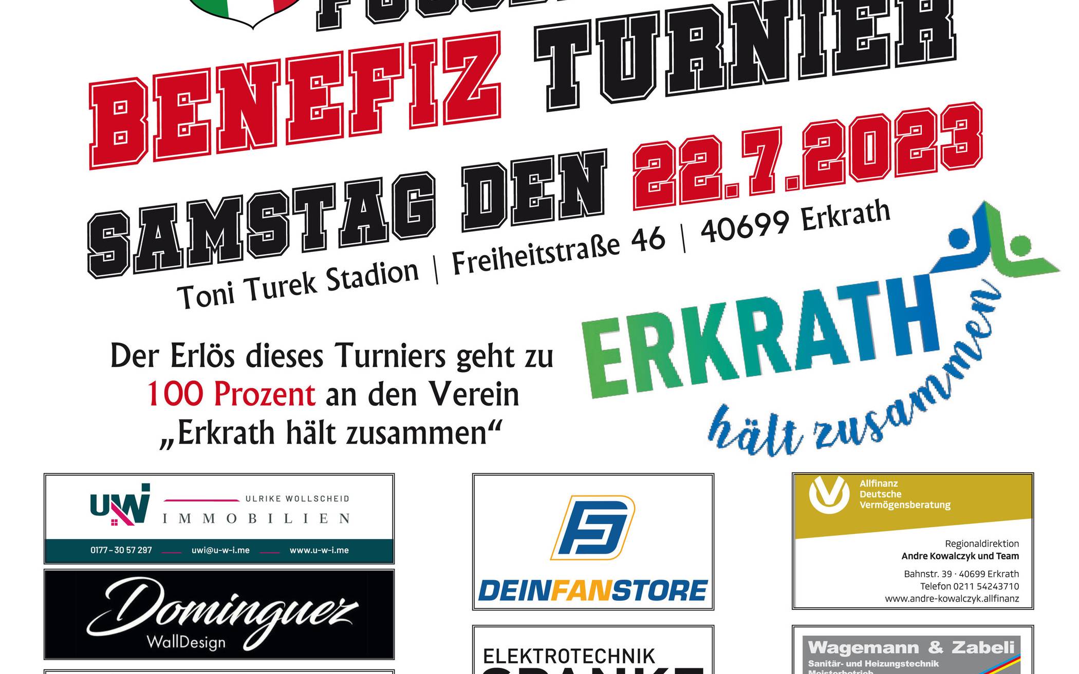 Save the date: Benefizturnier zu Gunsten „Erkrath hält zusammen e.V.“