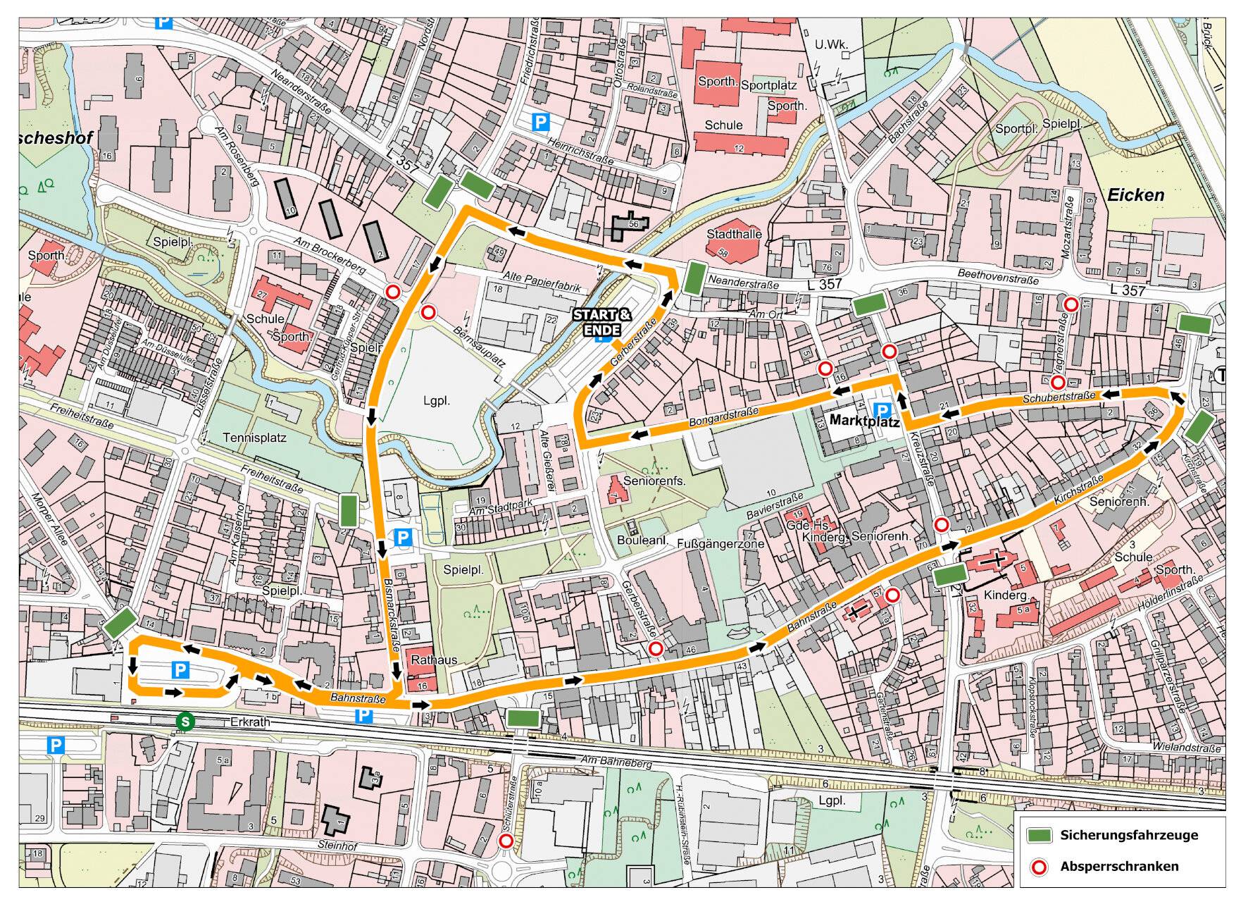  Die Grafik zeigt den Verlauf des Erkrather Karnevalszugs am 22. Februar. 