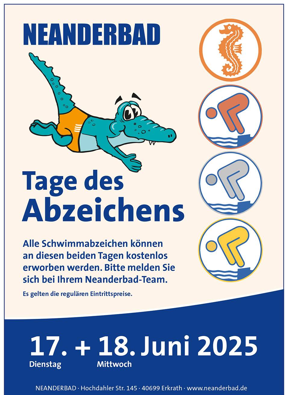 Kostenlose Schwimmabzeichen im Neanderbad