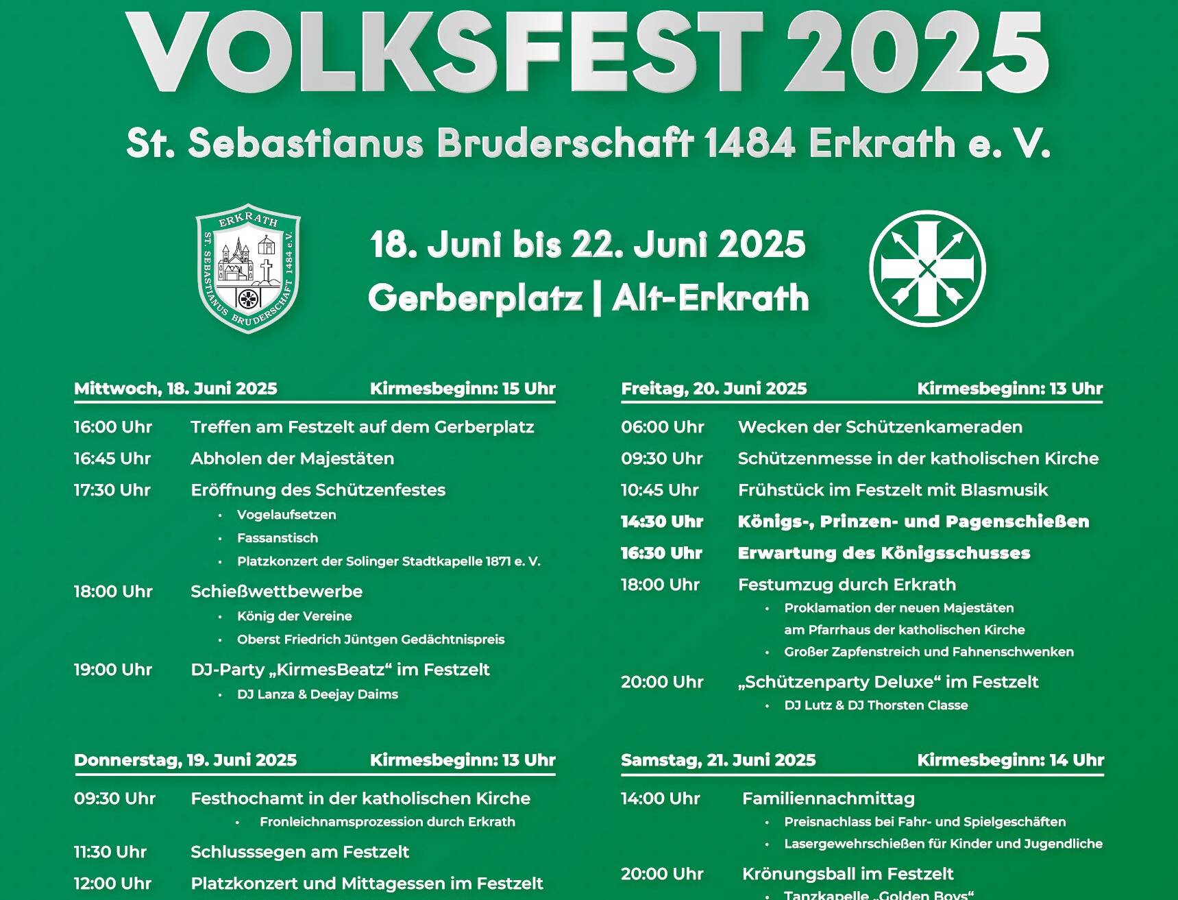 Das Programm zum Schützenfest in Alt-Erkrath.