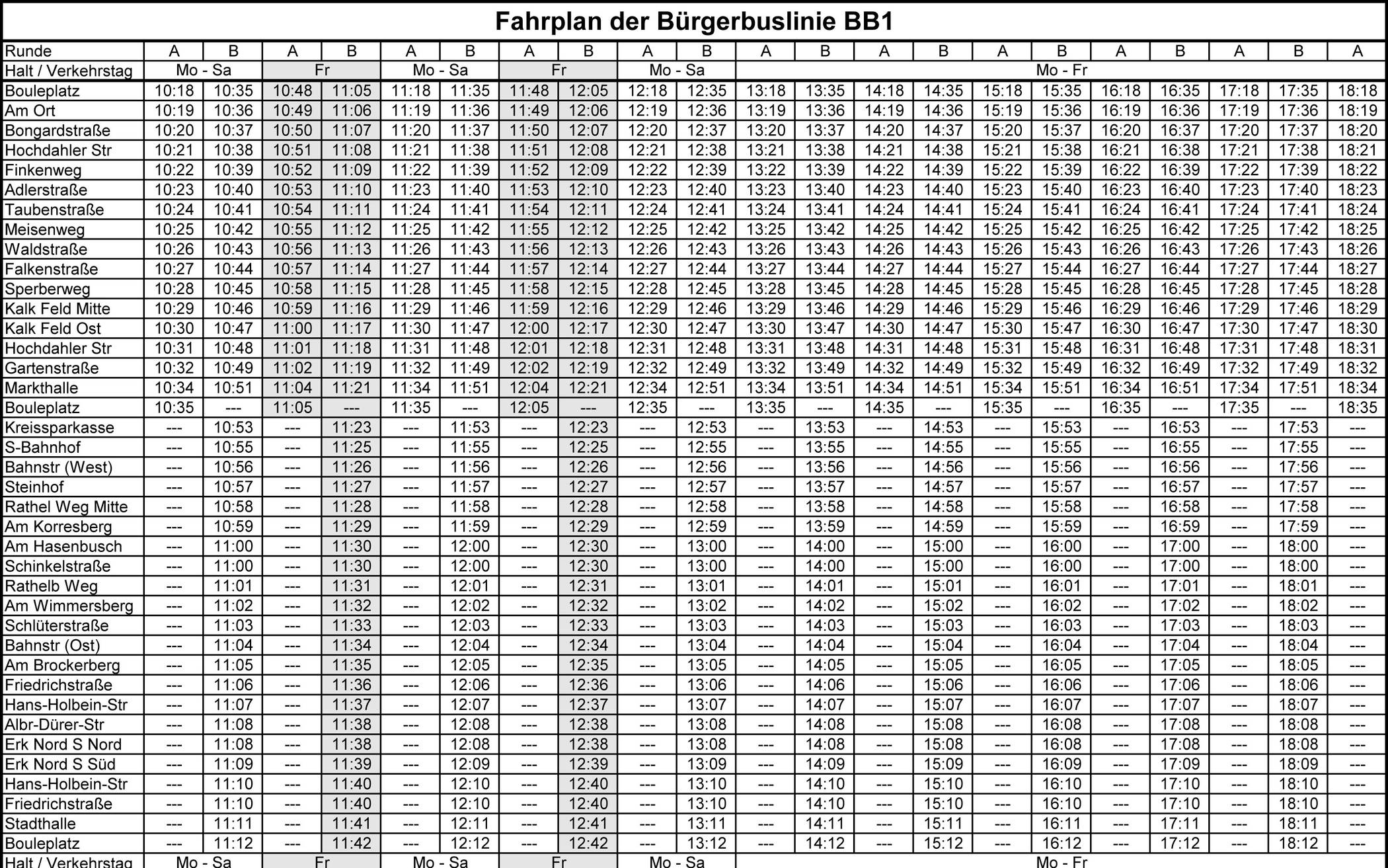  Der neue Bürgerbus-Fahrplan ab dem 27. August. 