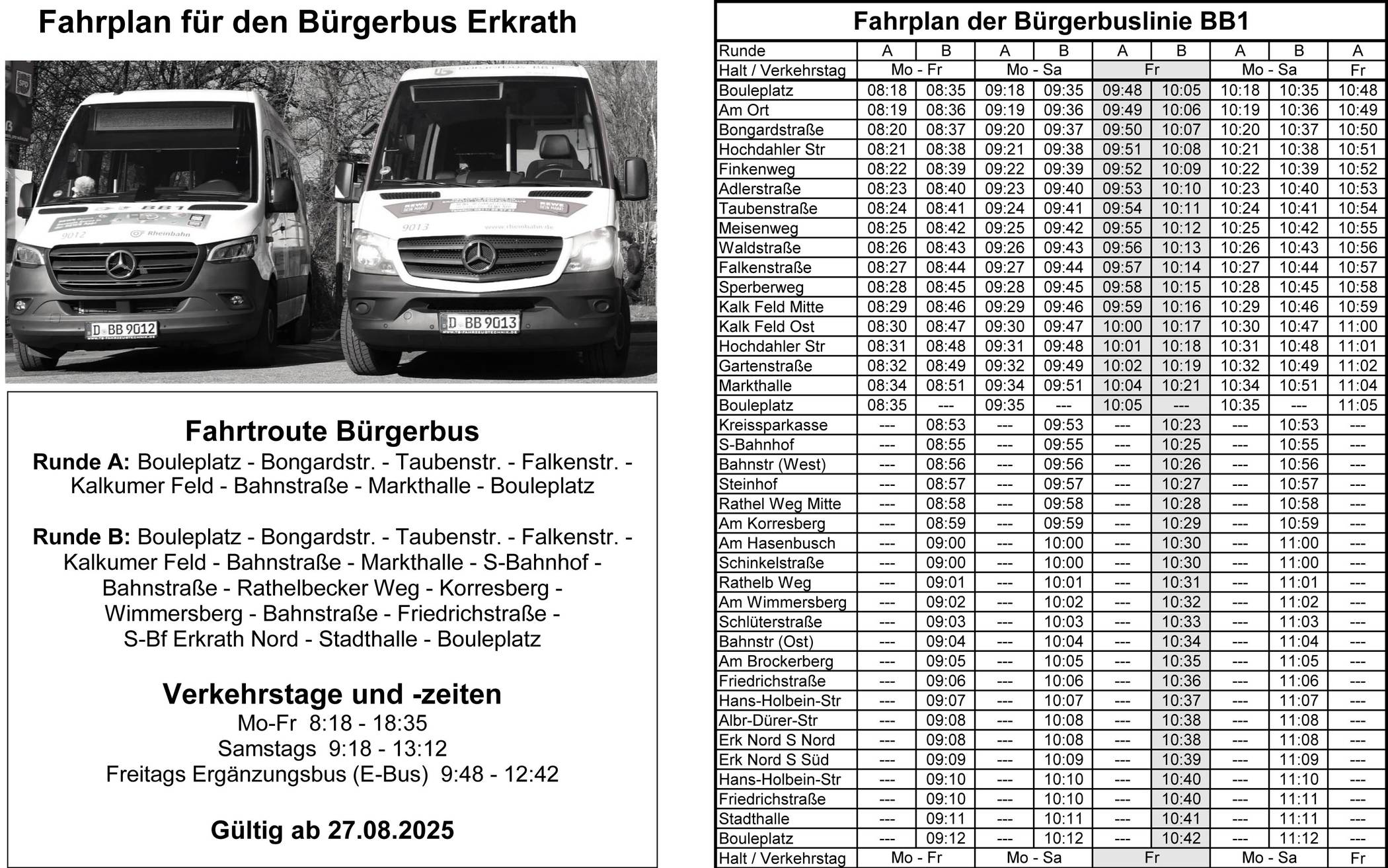 Der neue Bürgerbus-Fahrplan ab dem 27. August.