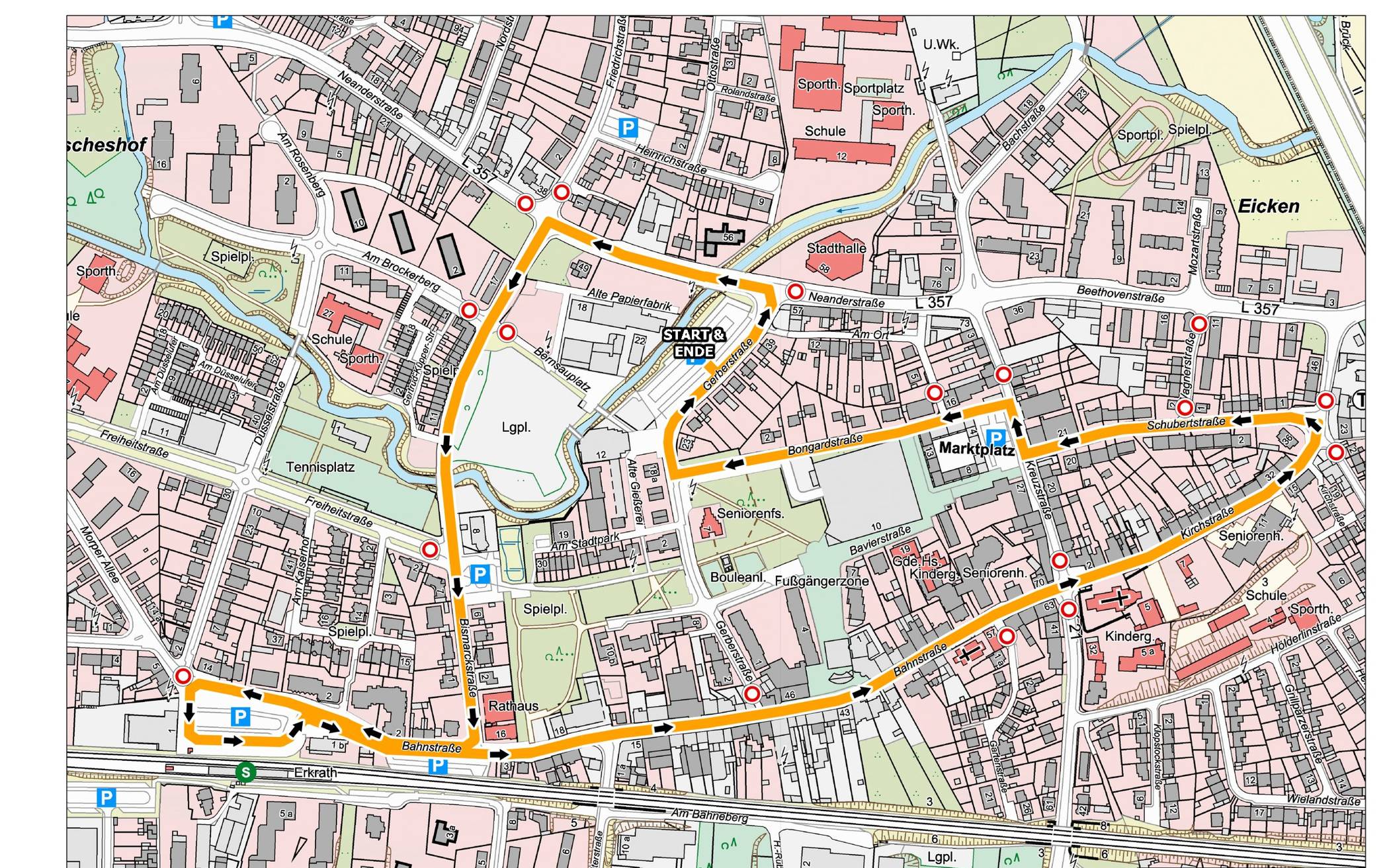  Die Grafik zeigt den Verlauf des Erkrather Karnevalszugs am 7. Februar. 
