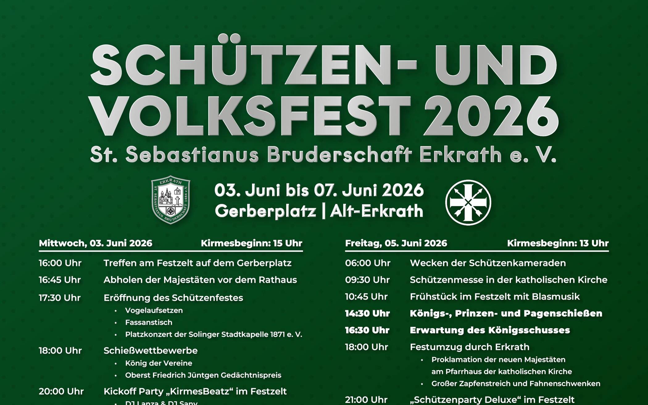 Das Programm zum Schützenfest in Erkrath.