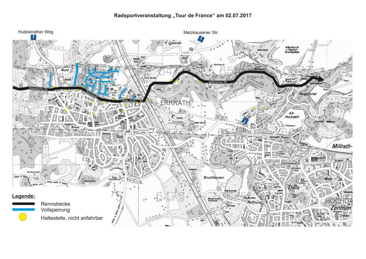 Grand Départ Düsseldorf 2017: Geänderte Verkehrsführung in Erkrath